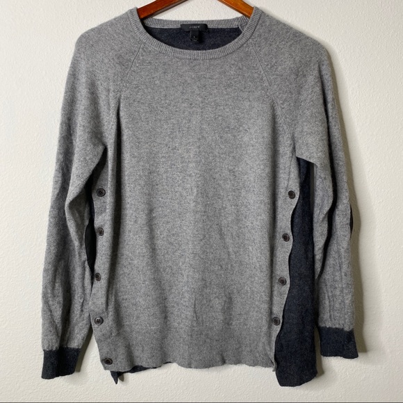 J Crew Wool Blend Side Button Color Block Sweater Large - Picture 2 of 9